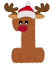 3D Ã¢â¬ÅBrown Reindeer wool fur feather Number CharactorÃ¢â¬Â creative decorative with Red Christmas hat, Number 1.